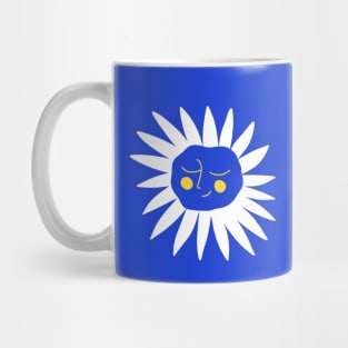 White flower with blue happy face, version 2 Mug